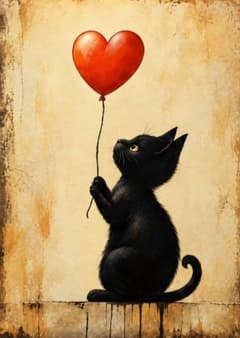黒猫と赤いハートの風船 アートポスター 30×40cm - メルカリ