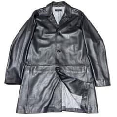 美品 GGD 羊革 ラムレザーロングコート 3 黒 本革 メンズ 黒 ブラック