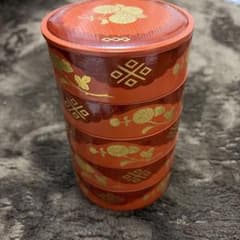 秀衡珍味重朱塗 五段重 漆器　漆塗装のサムネイル