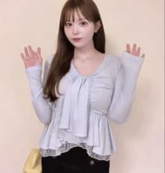YILON TIE PEPLUM LACE BLOUSE ブルー - メルカリ
