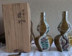 骨董品：初代三ツ井為吉作 九谷焼 四君子図徳利 一双（2本）箱付き