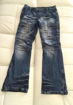 ローライズ ブーツカットデニム 裾ファスナー 付ダークブルー サイズM 