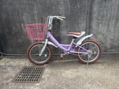 紫色 三輪自転車 前後バスケット付き☆美品☆メルカリ頼める便で安心配送 世田谷より 16インチ 子供用自転車 パープル バスケット付き - メルカリ