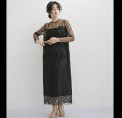 ADAM ET ROPE' アダムエロペ ラインアートシアーワンピース ドレス黒