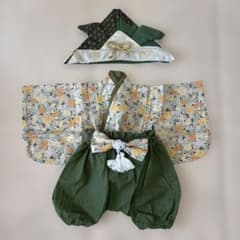 ベビー袴　兜　こどもの日　初節句　男の子　緑　カーキ　ハンドメイド　60 70