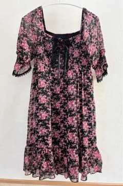 花柄 シフォン 半袖ミニワンピース 姫系　姫ギャル 森ガール y2kのサムネイル