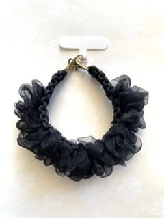 【R14】パラコードハンドメイド フリルストラップ ブラックのサムネイル