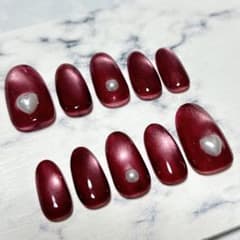 #12 現品_ネイルチップ 赤 マグネット 微粒子 パール ハートのサムネイル