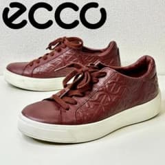 【極美品】ecco STREET TRAY レザースニーカー ボルドー 36