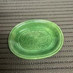 淡路珉平焼 小皿 豆皿 小判型 龍文 緑釉 - メルカリ
