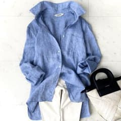 美品 S MaxMara エスマックスマーラ 麻 リネンシャツ ブルー - メルカリ
