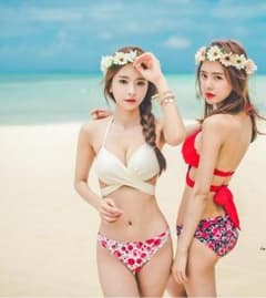 【L/White】Cross Wire Bikini Halter Neck Women's Swimsuit