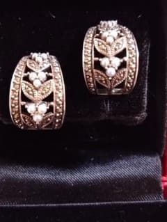 Rokuzan Vintage-Style Seed Pearl and Marcasite Earrings