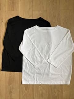A*♡様 無印良品 天竺編み ボートネック七分袖 Tシャツ M 白 黒 2枚セッのサムネイル