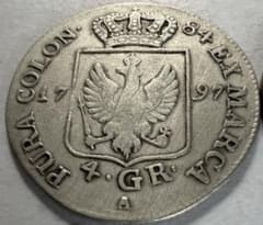 1797年Aドイツプロイセン 4 グロッシェン銀貨フリードリヒヴィルヘルム