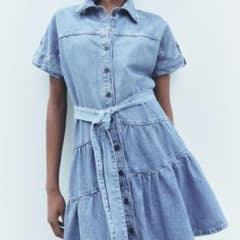 ZARA デニムワンピース ティアード ベルト付きのサムネイル
