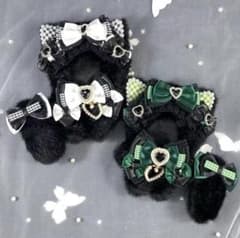 ニャンコロリータお座りぬい服10-13cm 猫耳　黒xパープル黒xミントグリーン ニャンコロリータ 立ちぬい服10-13cm 猫耳 黒x緑 黒x白 2点 着せ替え
