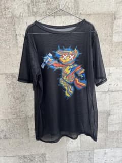 グラフィック メッシュ 半袖 Tシャツ ブラック　シースルーのサムネイル
