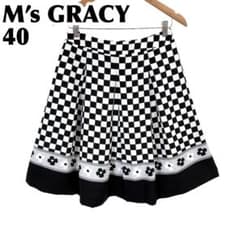 美品】 M's GRACY 膝丈フレアスカート 40 黒×白 花柄 市松柄 - メルカリ