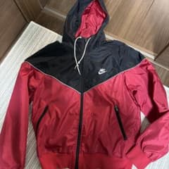 NIKE ナイロンジャケット80’s フード付き レッド ブラック　古着のサムネイル