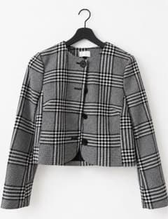 H&M チェック柄 ノーカラージャケット ショート丈のサムネイル