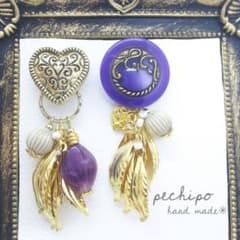 パープル✳ハートボタン♡ピアス イヤリングのサムネイル