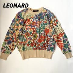 LEONARD*ウールシルク 花柄 クルーネック ニット マルチカラー サイズL