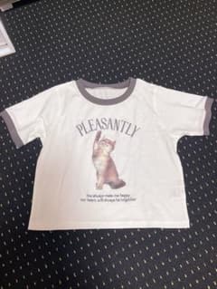 は*ち様 GRL 猫プリント リンガーTシャツ ホワイト　フリーのサムネイル