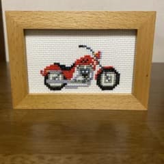オートバイクロスステッチ刺繍完成品　　額付きのサムネイル