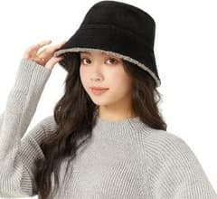 【新品】リバーシブル バケットハット ボア コーデュロイ 秋冬レディース 黒