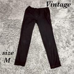 ヴィンテージ (M) ジーンズ柄 スキニー 10分丈 綿混 ゴムパンツ