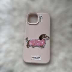 スマホケース 犬刺繍 ピンクソフトケースのサムネイル