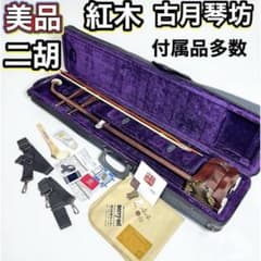 美品】 二胡 紅木 ニシキ蛇皮 本革 中国 民族楽器 ケース付き 付属品