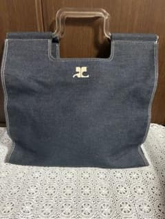 courreges クレージュ デニム トートバッグ ロゴ　大きめサイズ