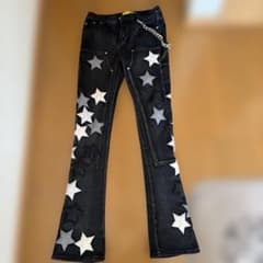 ふうが　GUAPI 星柄 ブラック フレアデニム　サイズ34 GUAPI グアピ STARRY SKY DENIM フレア コーティング デニムパンツ