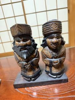 木彫り 人形 置物 夫婦 伝統工芸のサムネイル
