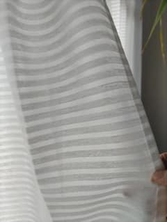 ニトリ　レースカーテン ストライプ 白 約100cm x 186cm　2枚のサムネイル