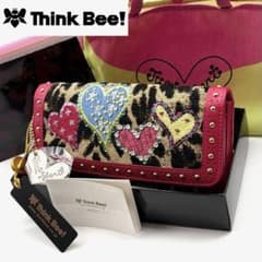 未使用品】付属品完備 Think Bee! レザー 長財布 花柄刺繍 ピンク
