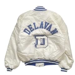 80s USA製 サテンスタジャン DELAVAN チェーン刺繍