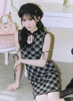 ミシェルマカロン ミシェマカ オープンリボンチェックノースリワンピ XS ♡のサムネイル