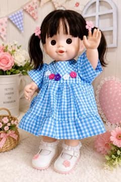 ぽぽちゃん、メルちゃん☆手縫いのギンガムチェックワンピース（水色