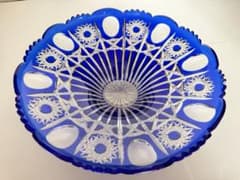江戸切子 鉢 青色 菓子器 ガラス工芸
