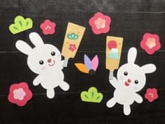 壁面飾り　保育園　1月　うさぎ　正月　羽根つき　はごいたのサムネイル