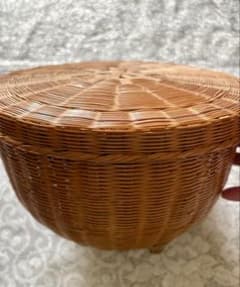 竹かご　竹製おひつ 飯かご、約26cm 小サイズ 一つ　竹細工、未使用のサムネイル