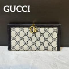 美品 GUCCI 長財布 GG柄 キャンバス レザー ネイビー ブラック - メルカリ