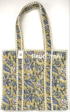 新品 私の部屋 インド製 ブロックプリント キルティング 花柄 トート 