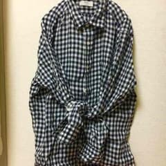 プレミアムリネンシャツ ブロックチェック ネイビー 大きめサイズ 春のサムネイル