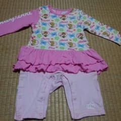ベビド☆ディズニー（アナとエルサ)、フリル付き♪、プリンセス総柄長袖ロンパースのサムネイル
