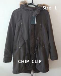 CHIP CLIP 모피가 달린 모즈 코트 진한 카키 L