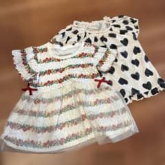キッズ 半袖Tシャツ 2枚セット 100cm 花柄 チュール ハート柄のサムネイル